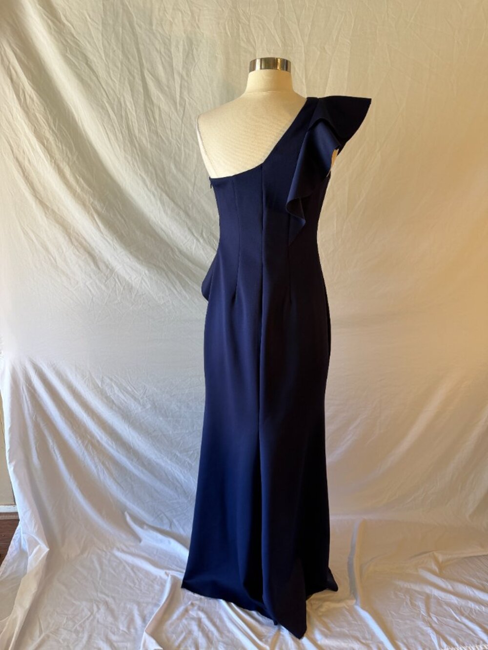 Jessica Howard Navy Formal with One Shoulder Ruffle - Picture 2 of 3